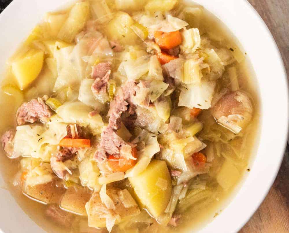 corned beef cabbage soup up close