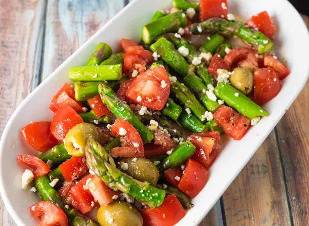 Above view of bright and beautiful Lemon Asparagus Salad