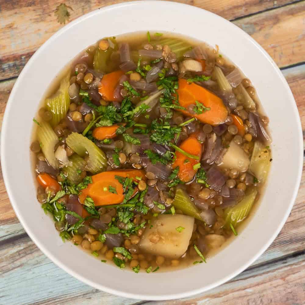 Lentil soup in the instant pot is fantastic. It is basically a dump and go recipe. This soup has a cook time of 12 minutes and tastes like it cooked all day.