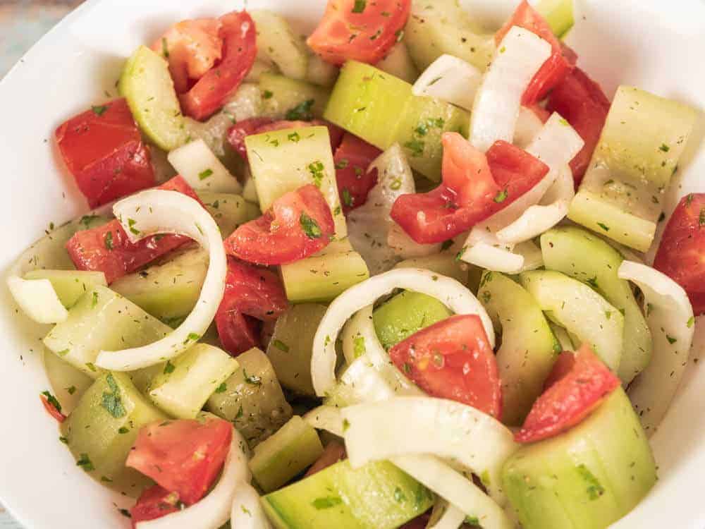 Mediterranean cucumber salad closeup