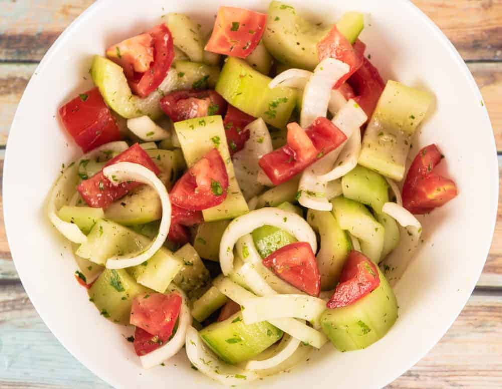 Mediterranean cucumber salad in bowl