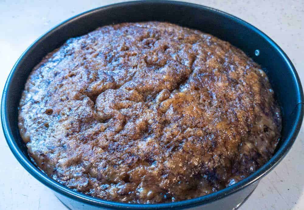 Baked Instant Pot banana bread ready to cool