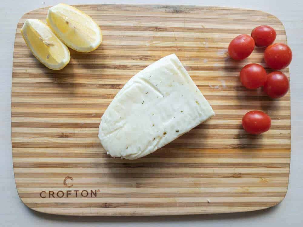 Halloumi ingredients on cutting board