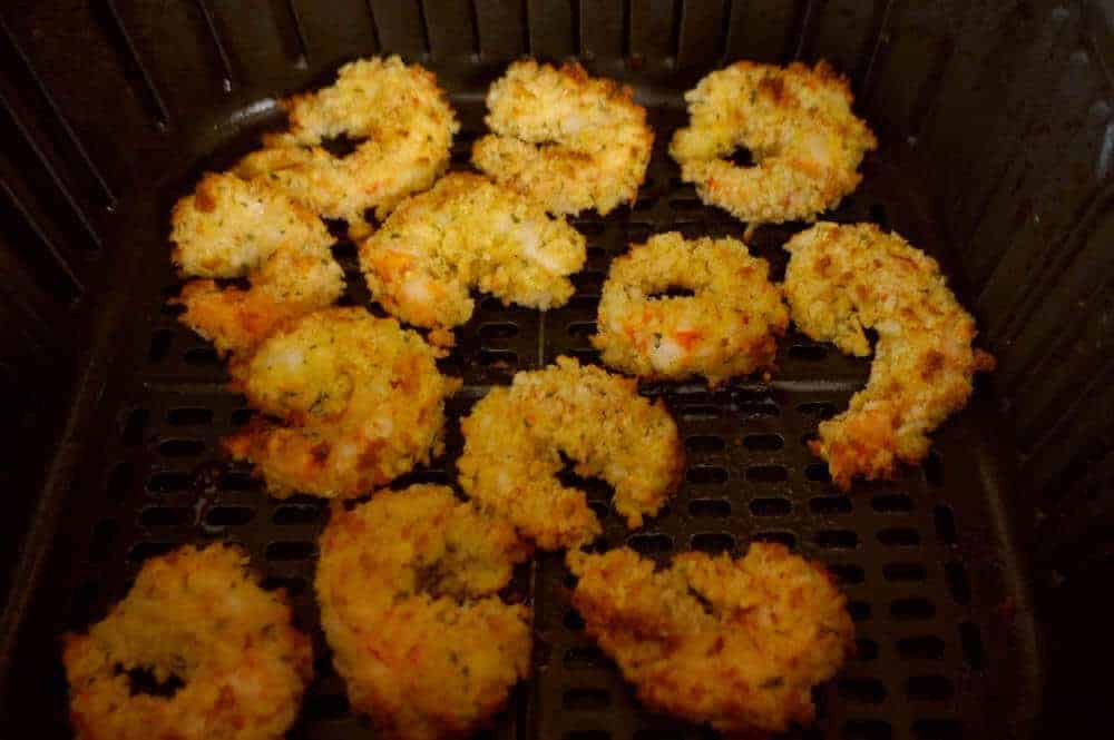 Fried shrimp cooked halfway in the air fryer