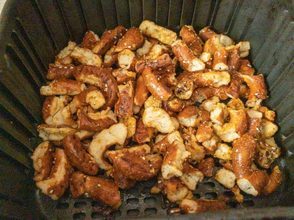 pretzels cooking in air fryer basket
