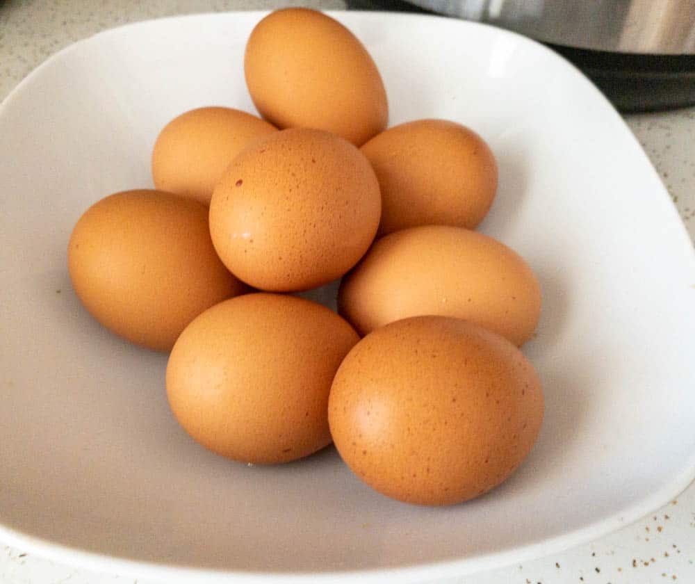 Hard boiled eggs ready to be peeled after being cooked in the Instant Pot