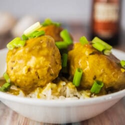 Chicken curry meatballs close up