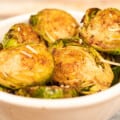 air fryer parmesan balsamic brussel sprouts close up