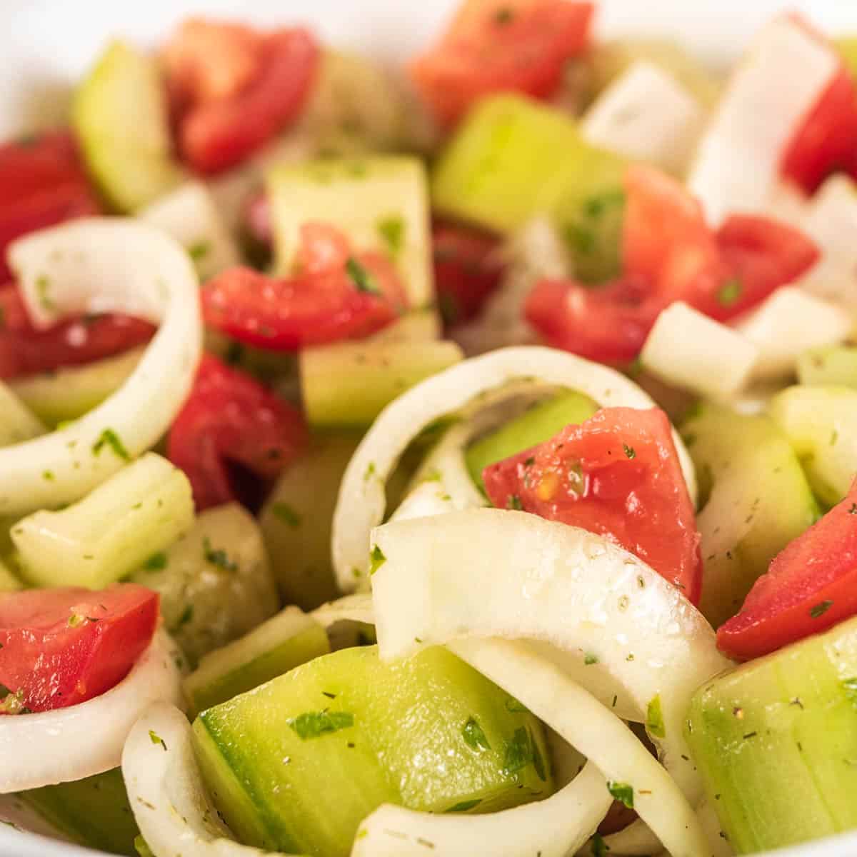 cucumber tomato salad closeup