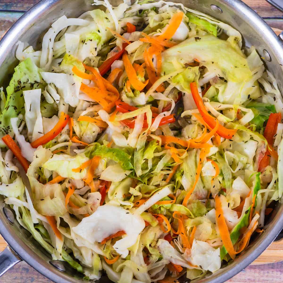Jamaican steamed cabbage overhead featured