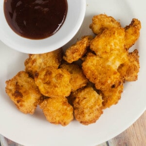 frozen chicken nugget cooked up crispy and juicy with barbecue sauce