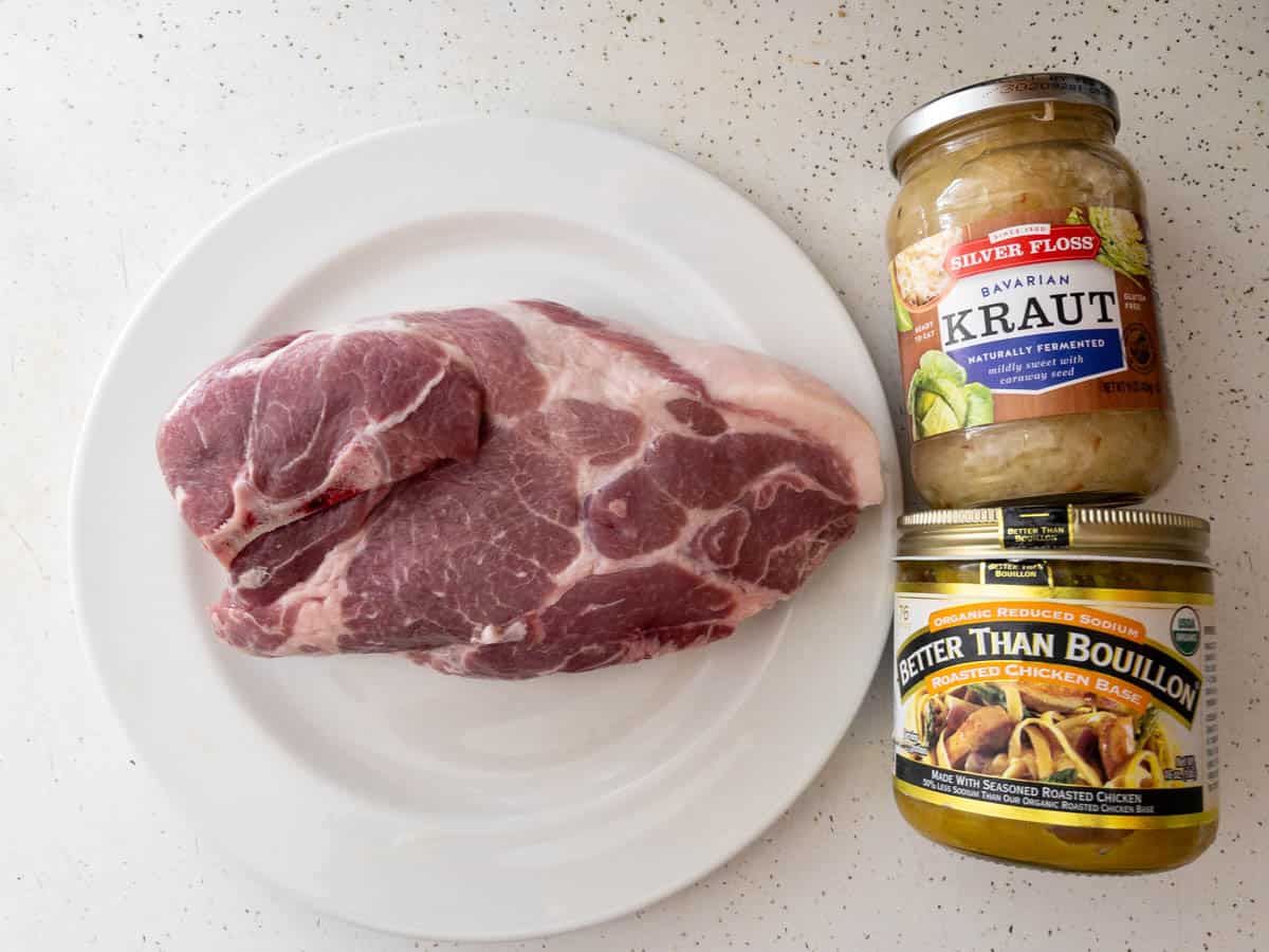 Ingredients used in instant pot pork and sauerkraut.