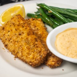 Air Fryer Mahi Mahi with green beans and dipping sauce featured image