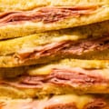 Air fryer ham and cheese close-up image feature