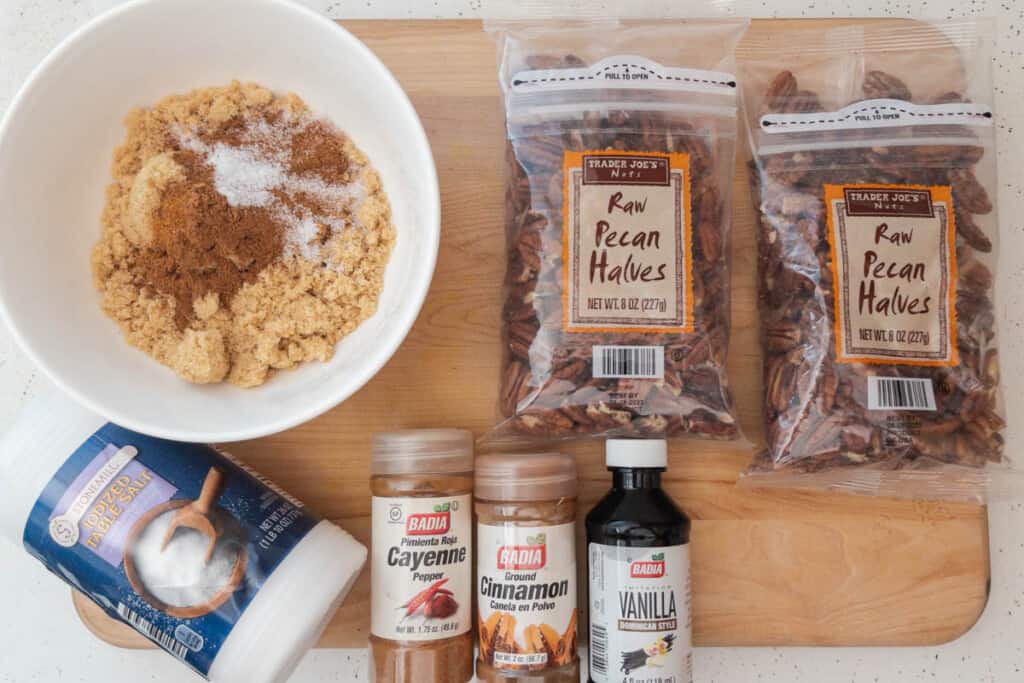 candied pecans ingredients on counter