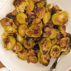 roasted brussel sprouts in a bowl from above