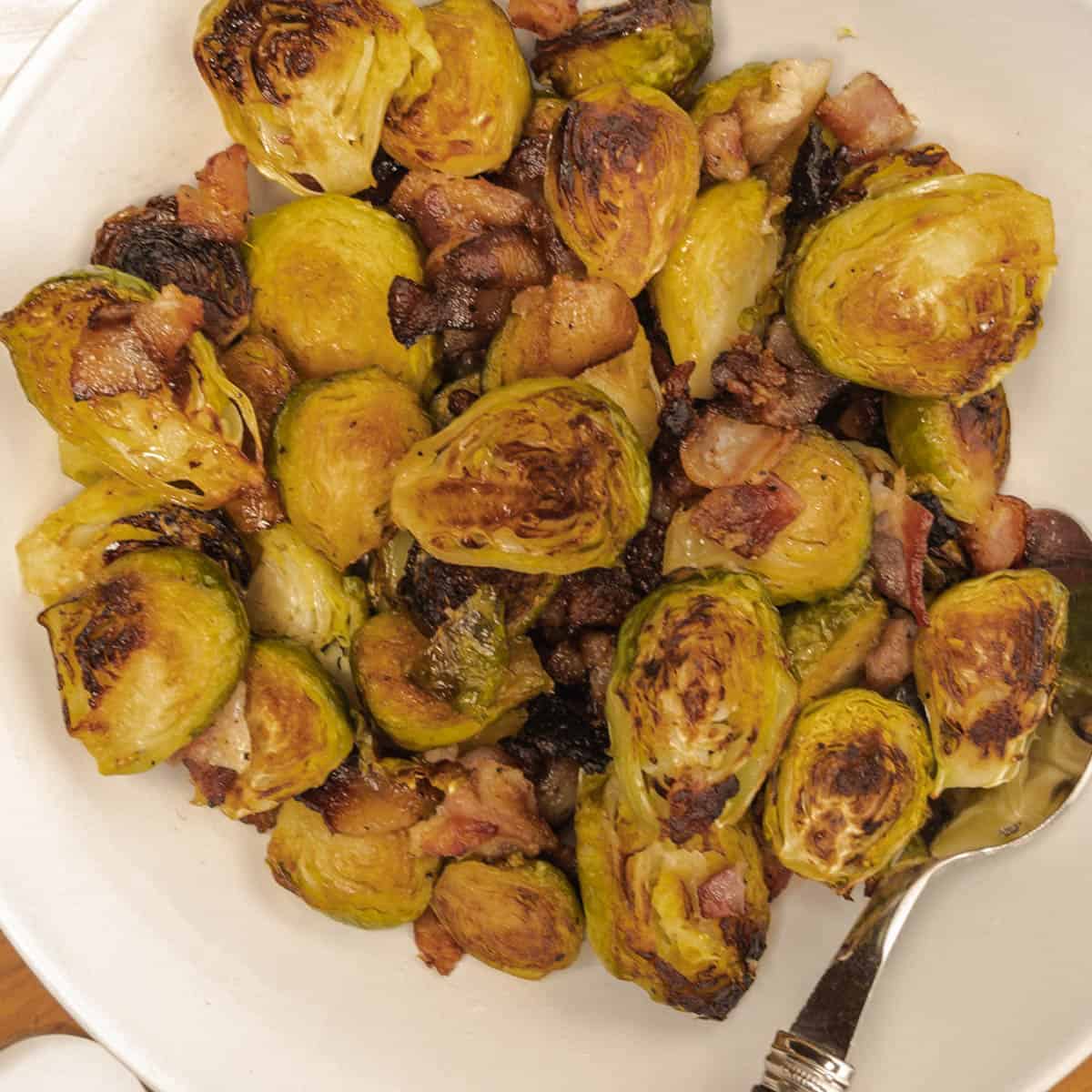 roasted brussel sprouts in a bowl from above