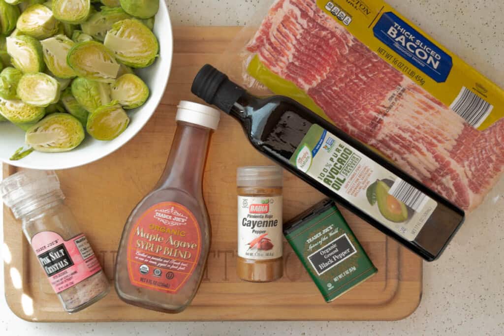 ingredients used for maple bacon roasted brussel sprouts