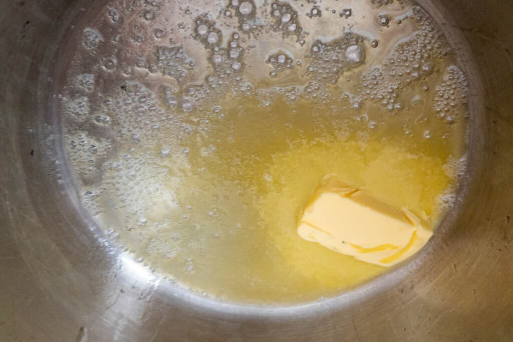 Melting butter to saute potatoes