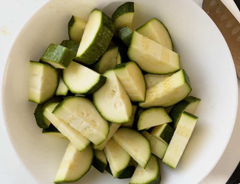 zucchini cut up in a bowl step 3