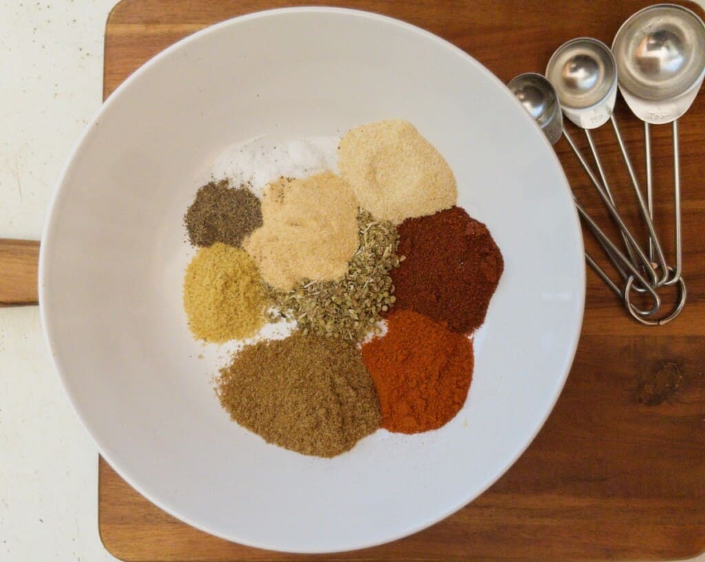 homemade chicken taco seasoning ingredients needed in a bowl