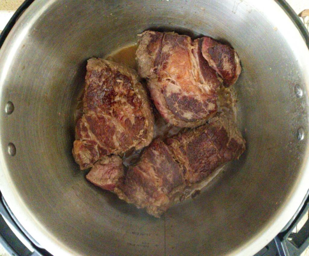 Mississippi pot roast step 3 in the instant pot searing both sides